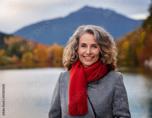 Happy Woman's Autumn Portrait: Outdoor Headshot with Smiling Expression and Copyspace