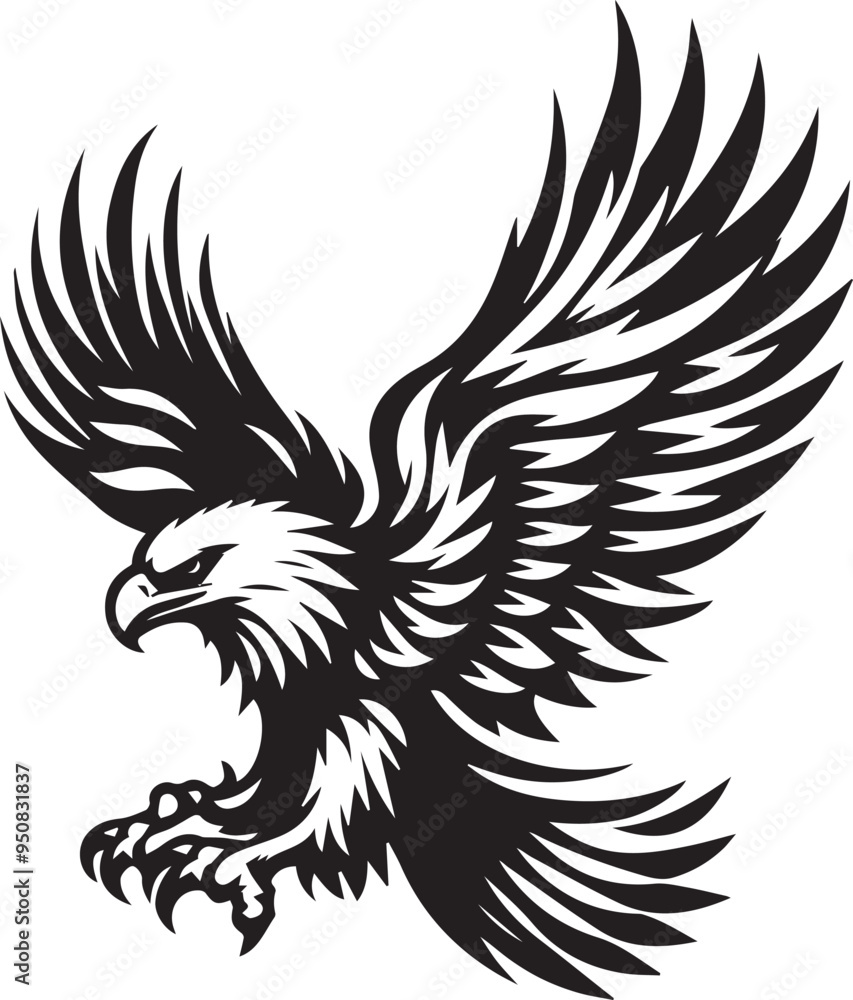 A black and white eagle silhouette design A black and white eagle silhouette design
