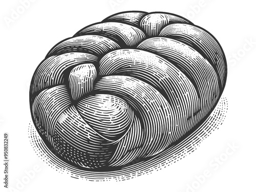 braided bread loaf, capturing the texture and craftsmanship of traditional baking in a vintage style sketch engraving generative ai vector illustration. Scratch board imitation. Black and white image.