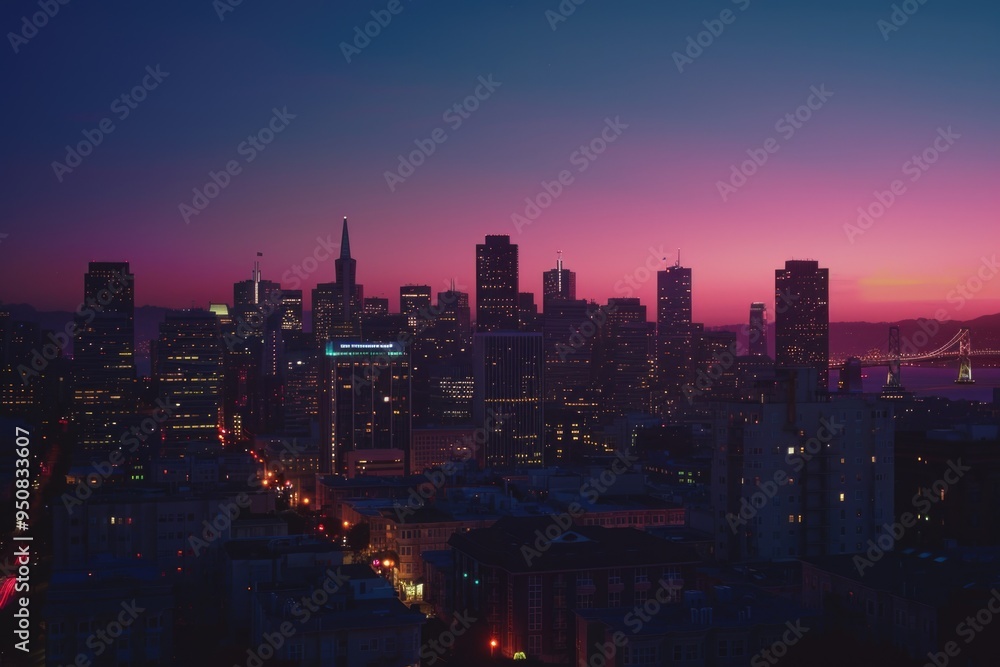 Fototapeta premium Nighttime city view from high-rise building, great for urban themes and architecture images
