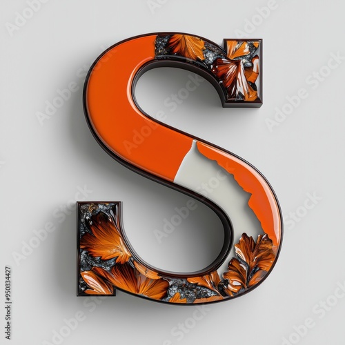 3D letter "S", peach and mahogany with a polished look, white background, with subtle, artistic accents