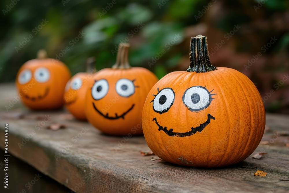 Joyful Pumpkins, Cheerful cartoon pumpkins with oversized eyes and smiling faces, bright colors, whimsical autumn charm, playful and inviting atmosphere Joyful Pumpkins, Cheerful cartoon pumpkins with oversized eyes and smiling faces, bright colors, whimsical autumn charm, playful and inviting atmosphere