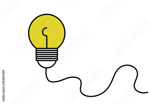 Bombilla encendida de color amarillo con cable