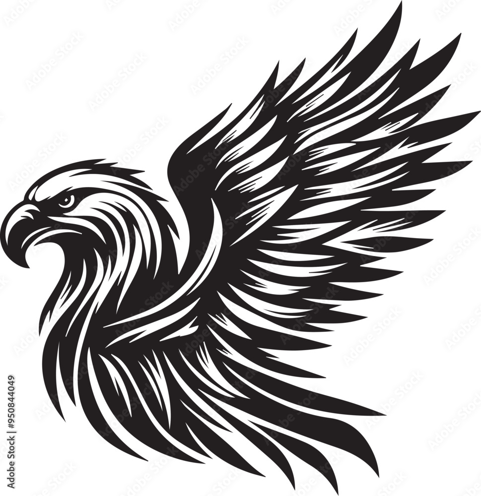 A black and white eagle silhouette design A black and white eagle silhouette design