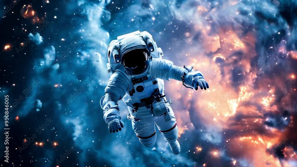 astronaut in outer space with stars and nebula in background astronaut in outer space with stars and nebula in background