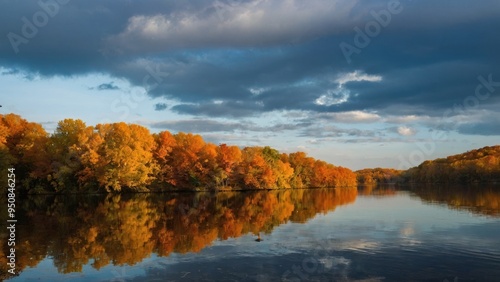 Autumn's Reflection: The Serene Waterfront Palette