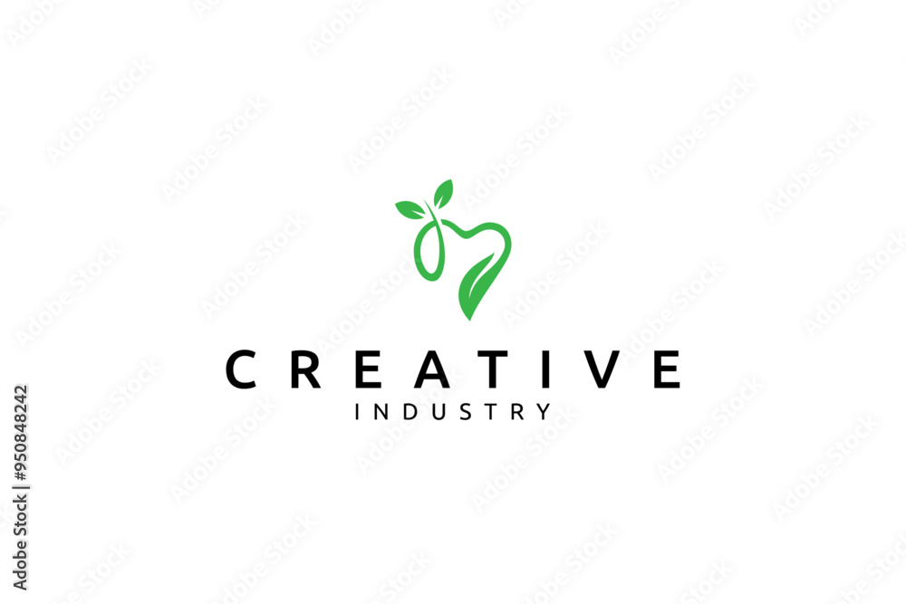 heart logo with natural leaf combination in flat design style heart logo with natural leaf combination in flat design style
