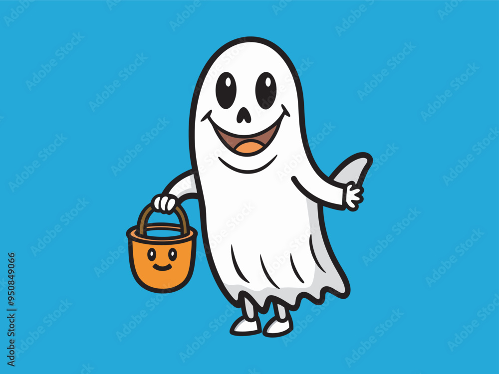 Fototapeta premium A cute ghost cartoon vector art illustration , art design, pizza flat illustration. 2