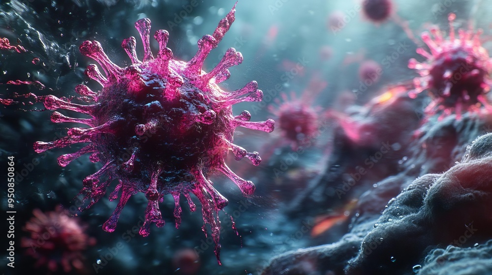 Fototapeta premium A creative depiction of a germ interacting with the immune system, highlighting the exposure to a contaminant that could lead to a pandemic