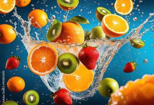 vibrant juice splashing bright background creating colorful patterns refreshing visuals fresh fruits natural ingredients, beverage, drink, liquid, healthy photo