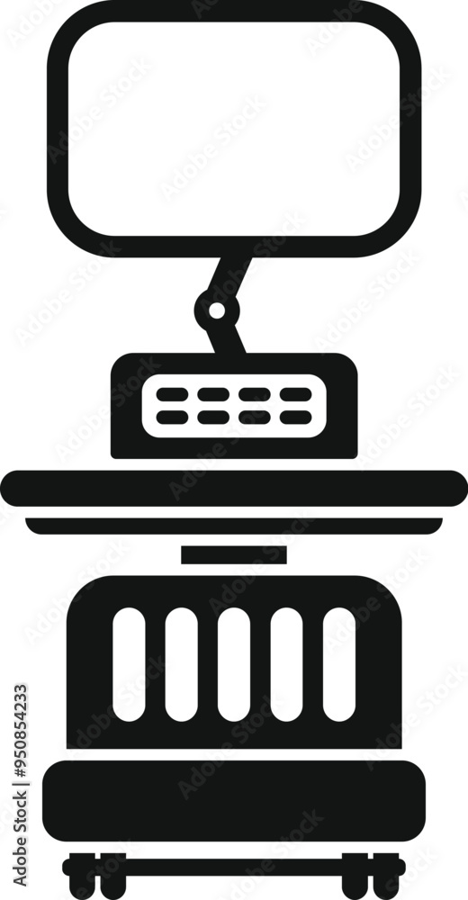 Medical equipment standing on wheels with empty screen for data displaying is isolated on white background in simple style Medical equipment standing on wheels with empty screen for data displaying is isolated on white background in simple style