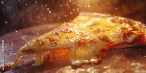 Freshly Baked Pizza Slice with Gooey Melted Cheese photo