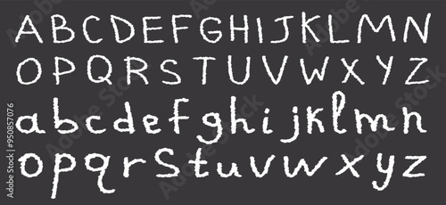 School chalkboard alphabet set. Capital. uppercase and lowercase letters. Stock vector illustration black and white.