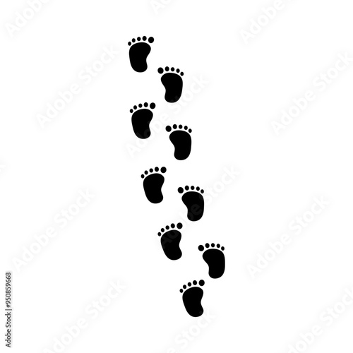 Newborn baby footprints mark. Child footstep walking trail silhouette. Flat decorative vector design isolated illustration. 