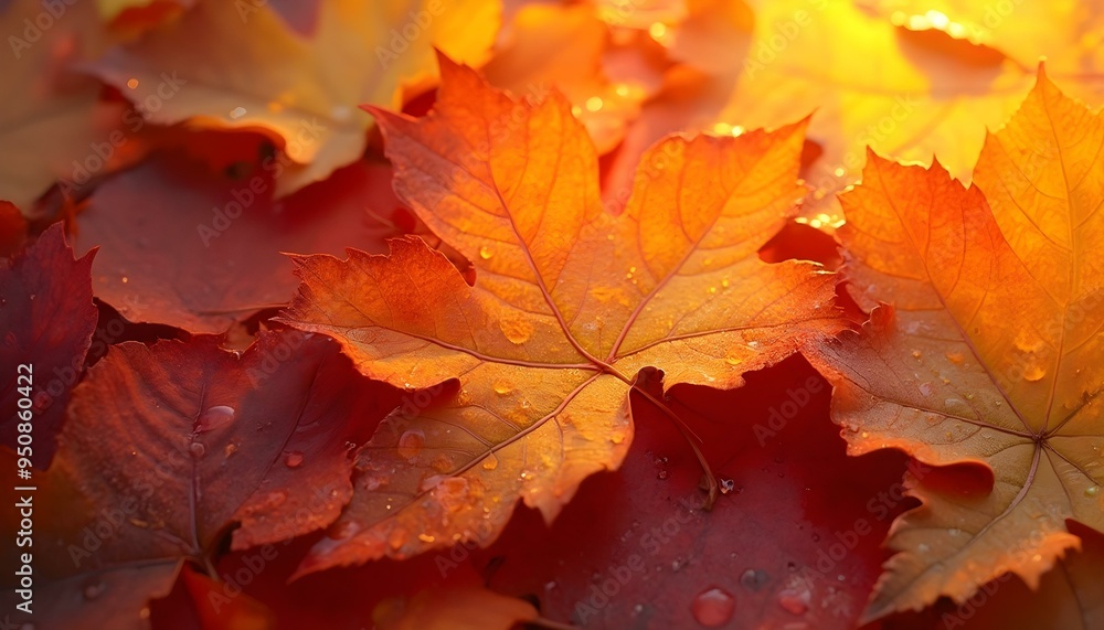 Fototapeta premium Autumn leaf texture with rich shades of red, orange, and yellow, adding warmth and color to any space.