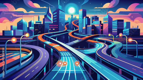 An abstract digital illustration of interconnected circuits and pathways forming a highway, with bright light trails signifying the flow of information across the internet