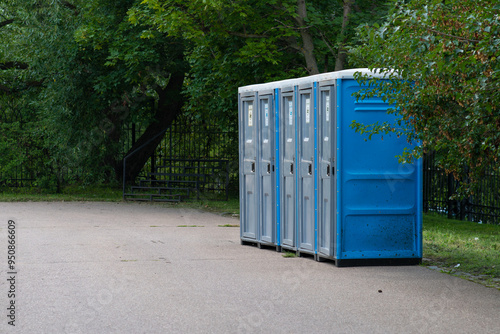 Tablou pe pânză door bathroom portable mobile latrine lavatory blue clean sanitary restroom sani