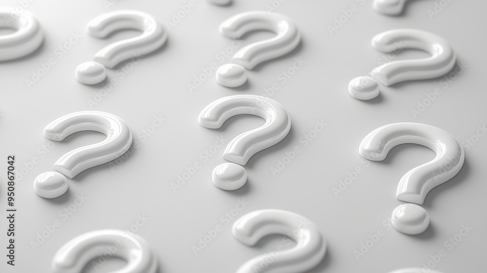 White question marks on a white background symbolize the hidden uncertainty and the need to find answers White question marks on a white background symbolize the hidden uncertainty and the need to find answers