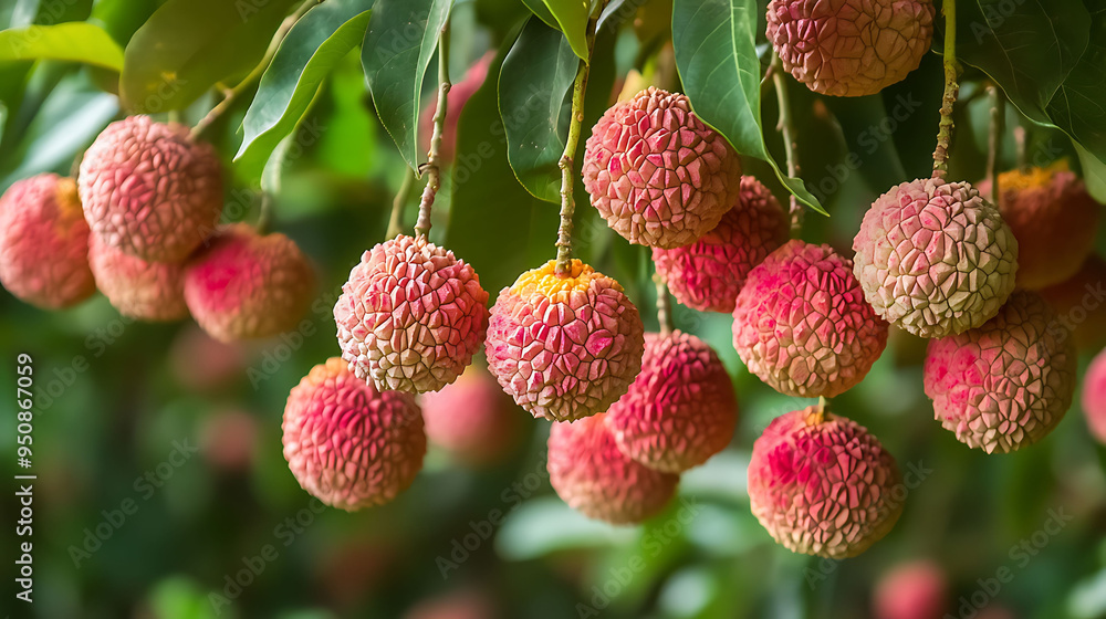 Litchi chinensis Lychee a professional farm clusters of lychees hanging from the tree surrounded by green foliage capturing the essence of tropical farming Litchi chinensis Lychee a professional farm clusters of lychees hanging from the tree surrounded by green foliage capturing the essence of tropical farming