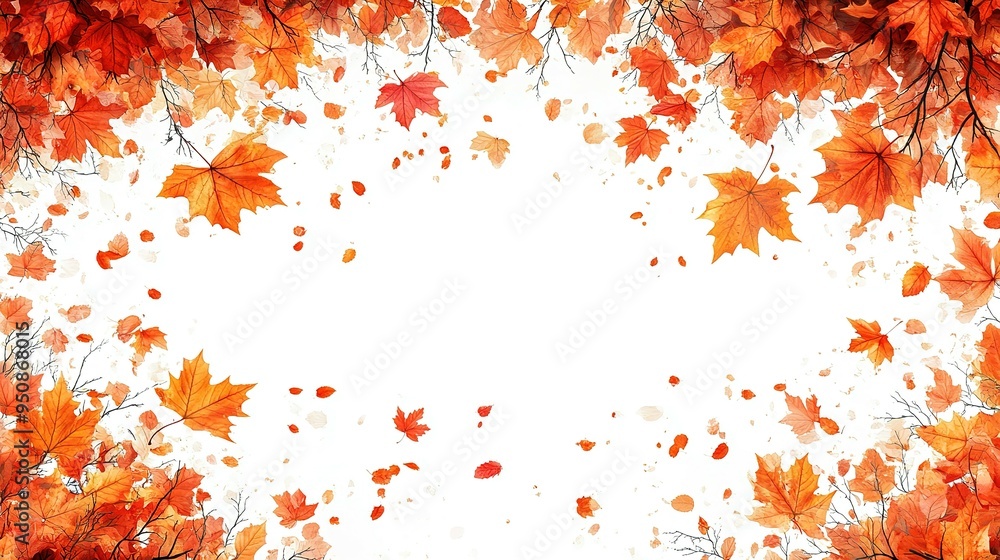 Autumn Leaves Falling From Branches Against A White Background Autumn Leaves Falling From Branches Against A White Background