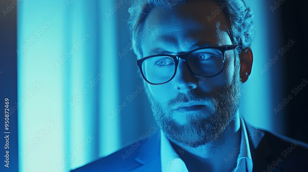 Digital Marketing Expert in Glasses Strategically Planning on Laptop, Advanced Marketing Suite, Room for Conceptual Additions Digital Marketing Expert in Glasses Strategically Planning on Laptop, Advanced Marketing Suite, Room for Conceptual Additions