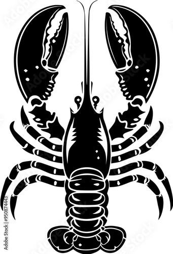 랍스터 아이콘, 바다 생물, 해산물 그래픽, 흑백 일러스트