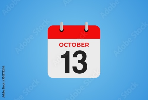 Icon calendar day. 13 October. 13th days of the month, illustration style. Date day of week Sunday, Monday, Tuesday, Wednesday, Thursday, Friday, Saturday. 