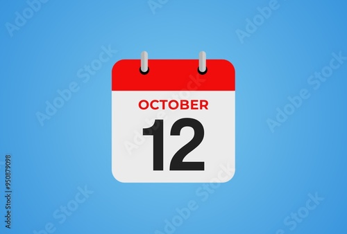 Icon calendar day. 12 October. 12th days of the month, illustration style. Date day of week Sunday, Monday, Tuesday, Wednesday, Thursday, Friday, Saturday. 