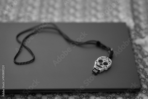 laptop in the day of the dead - blank and white