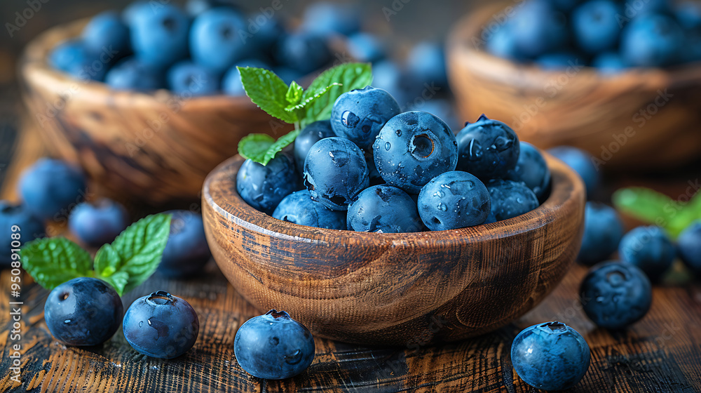 Fresh blueberries on a rustic wooden table Fresh blueberries on a rustic wooden table