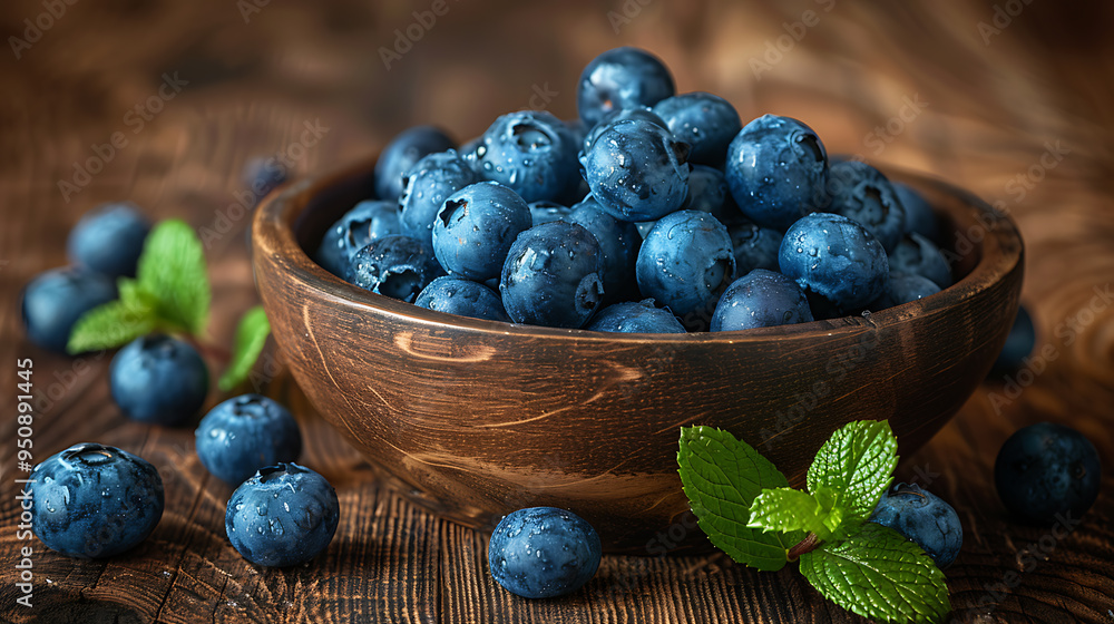 Fresh blueberries on a rustic wooden table