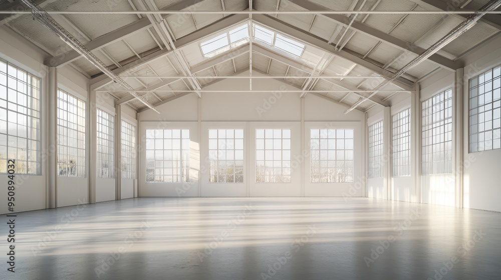 Spacious and Bright Warehouse Interior with Huge Windows Spacious and Bright Warehouse Interior with Huge Windows