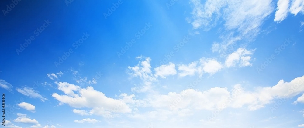 Panoramic View of a Clear Blue Sky with Clouds and White Space at the Bottom, High-Resolution, Minimalistic Design Panoramic View of a Clear Blue Sky with Clouds and White Space at the Bottom, High-Resolution, Minimalistic Design