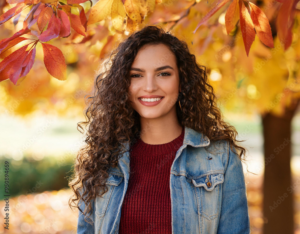 Happy Woman's Autumn Portrait: Outdoor Headshot with Smiling Expression and Copyspace Happy Woman's Autumn Portrait: Outdoor Headshot with Smiling Expression and Copyspace