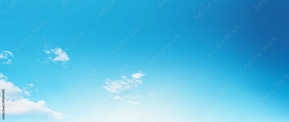 Fototapeta premium Panoramic View of a Clear Blue Sky with Clouds and White Space at the Bottom, High-Resolution, Minimalistic Design