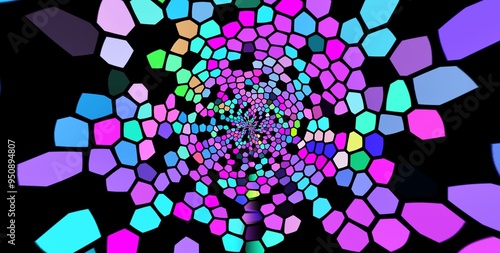 A colorful spiral with many different colors. The colors are bright and vibrant, creating a sense of energy and excitement. The spiral appears to be a part of a larger design or pattern