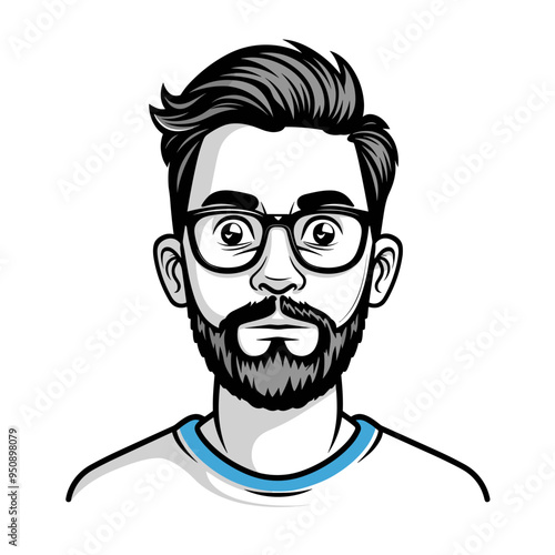 Portrait of hipster man with beard and glasses. Vector illustration.