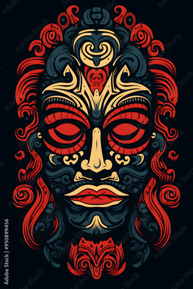 illustrated maori style mask, maori style illustrated mask illustrated maori style mask, maori style illustrated mask