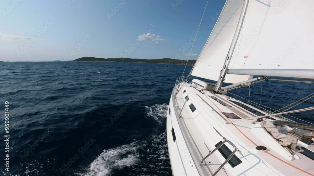Cinematic aerial shots of a sailing boat in Croatia's Kornati archipelago. Crystal-clear waters, serene bays, and vibrant holiday scenes. Perfect for luxury travel, adventure, and summer vacation. Cinematic aerial shots of a sailing boat in Croatia's Kornati archipelago. Crystal-clear waters, serene bays, and vibrant holiday scenes. Perfect for luxury travel, adventure, and summer vacation.