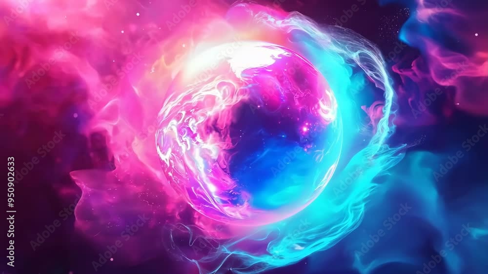 Colorful Cosmic Nebula with Glowing Planet and Moving Light Effects Colorful Cosmic Nebula with Glowing Planet and Moving Light Effects