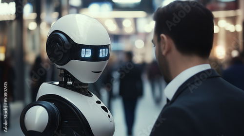 Wallpaper Mural businessman talking with a robot, over the shoulder close-up shot Torontodigital.ca