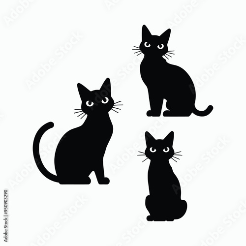 Russian Blue Cat Breed Silhouette Vector Set Animals Illustration