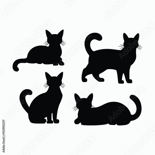 Russian Blue Cat Breed Silhouette Vector Set Animals Illustration