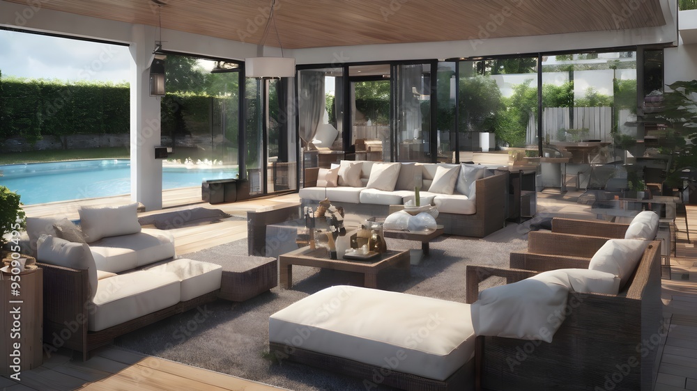 Fototapeta premium Garden house by the pool