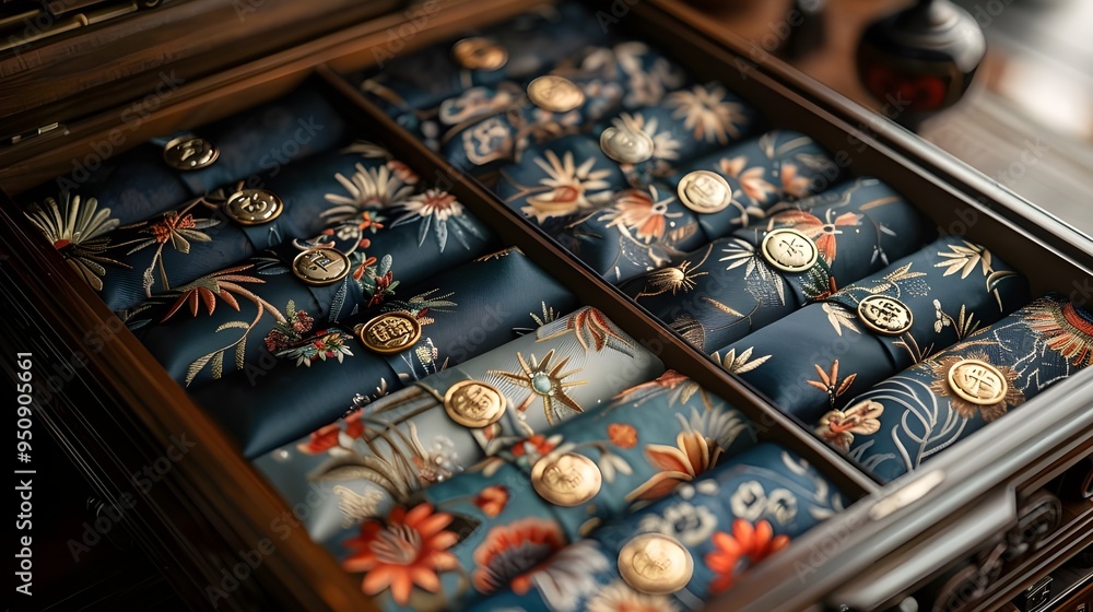a close-up of a wooden jewelry box with multiple compartments. a close-up of a wooden jewelry box with multiple compartments.