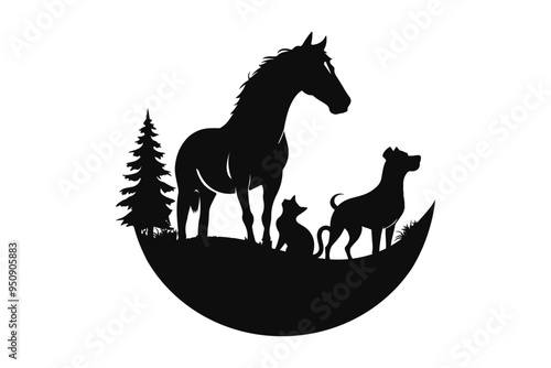Horse dog cat veterinary logo vector