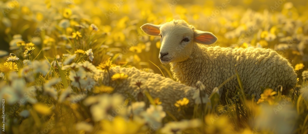 Fototapeta premium Young Sheep Lamp In A Meadow