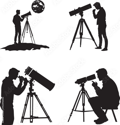 Silhouette vector of man using astronomer icon