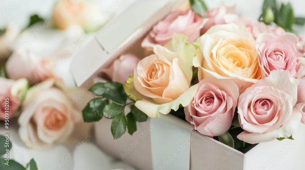 Elegant Bouquet of Pastel-Colored Roses in a White Vase Elegant Bouquet of Pastel-Colored Roses in a White Vase