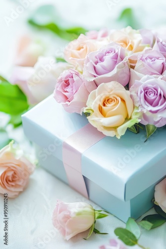 Delicate Floral Arrangement on a Pastel Box